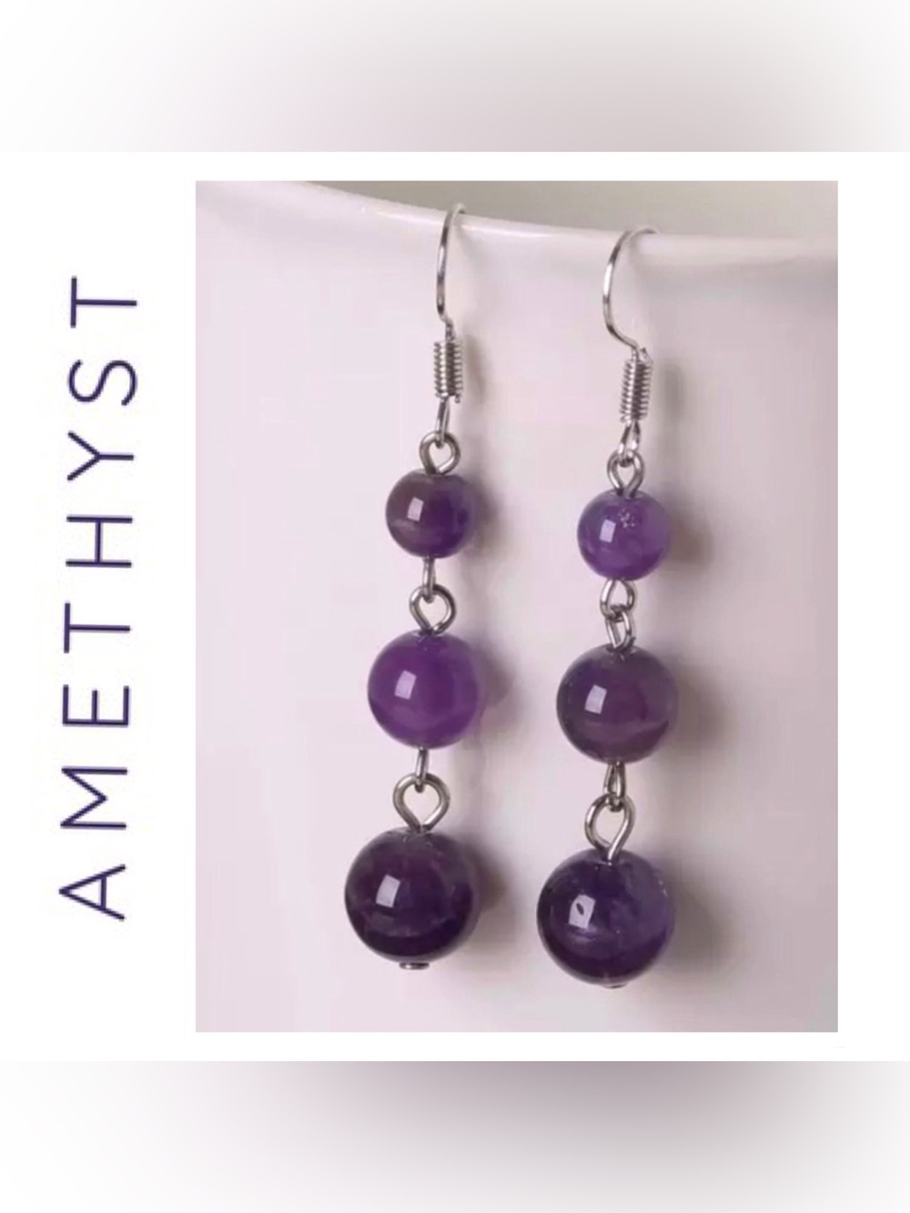 🌟🌟 925 Sterling Silver Natural Amethyst Agate Earrings